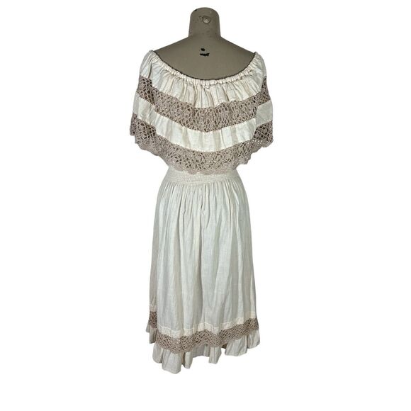 Vintage Monica Richards Boho Mexican Off Shoulder Linen Dress Cottage Ethnic - Picture 7 of 10